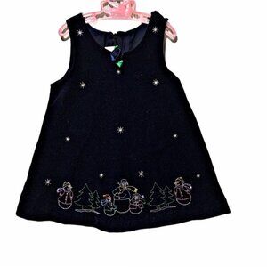 Vintage Velvet Snowman Embroidered A-Line Dress 2T
